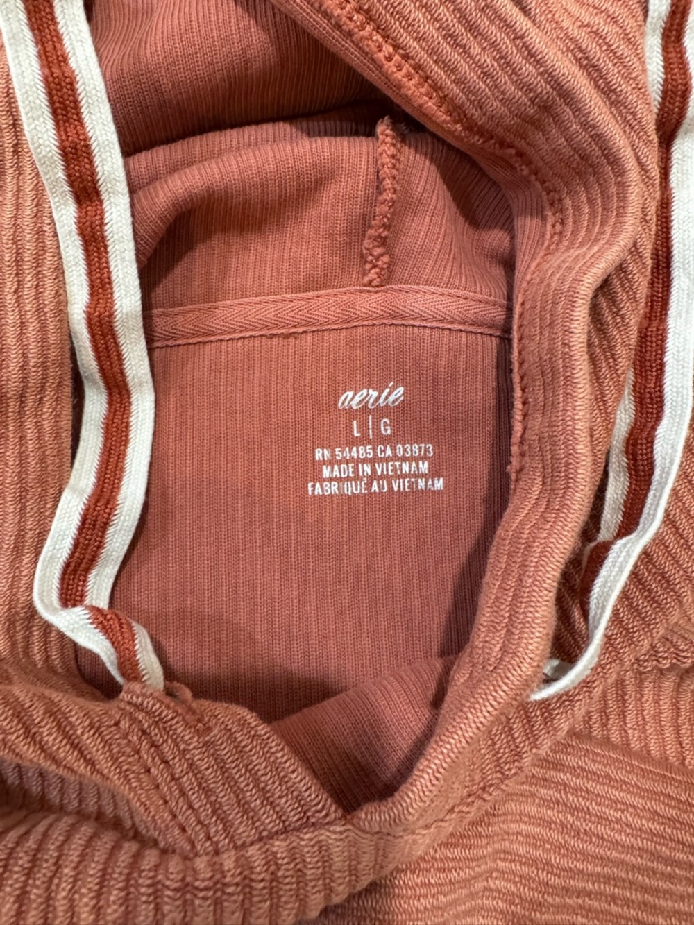 aerie Ribbed Hoodie in Dusty Rose with White & Rust Trim